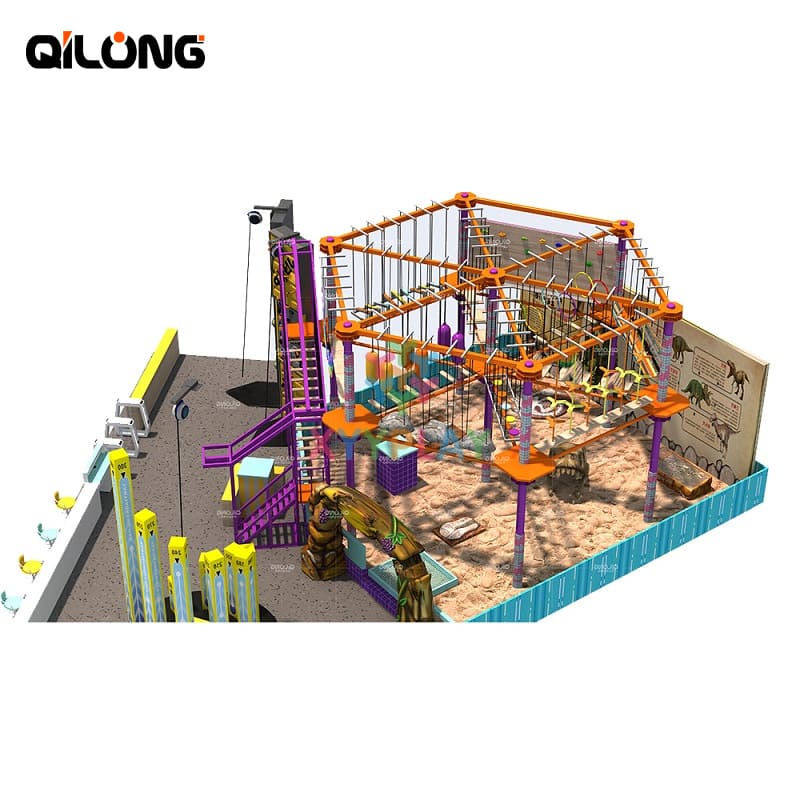 Kids adult adventure park equipment climbing colorful net indoor rope course playground